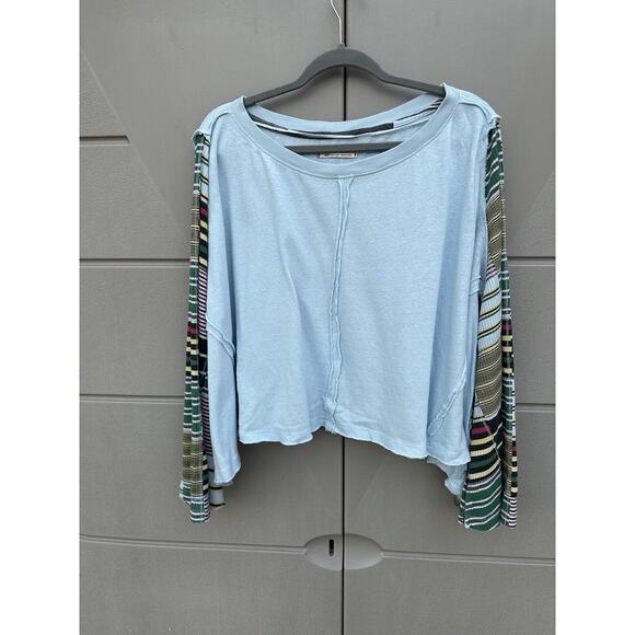 We The Free Maxwell Blue hippie Thermal Tee Long Bell Statement Sleeves Sz Large - Picture 6 of 14